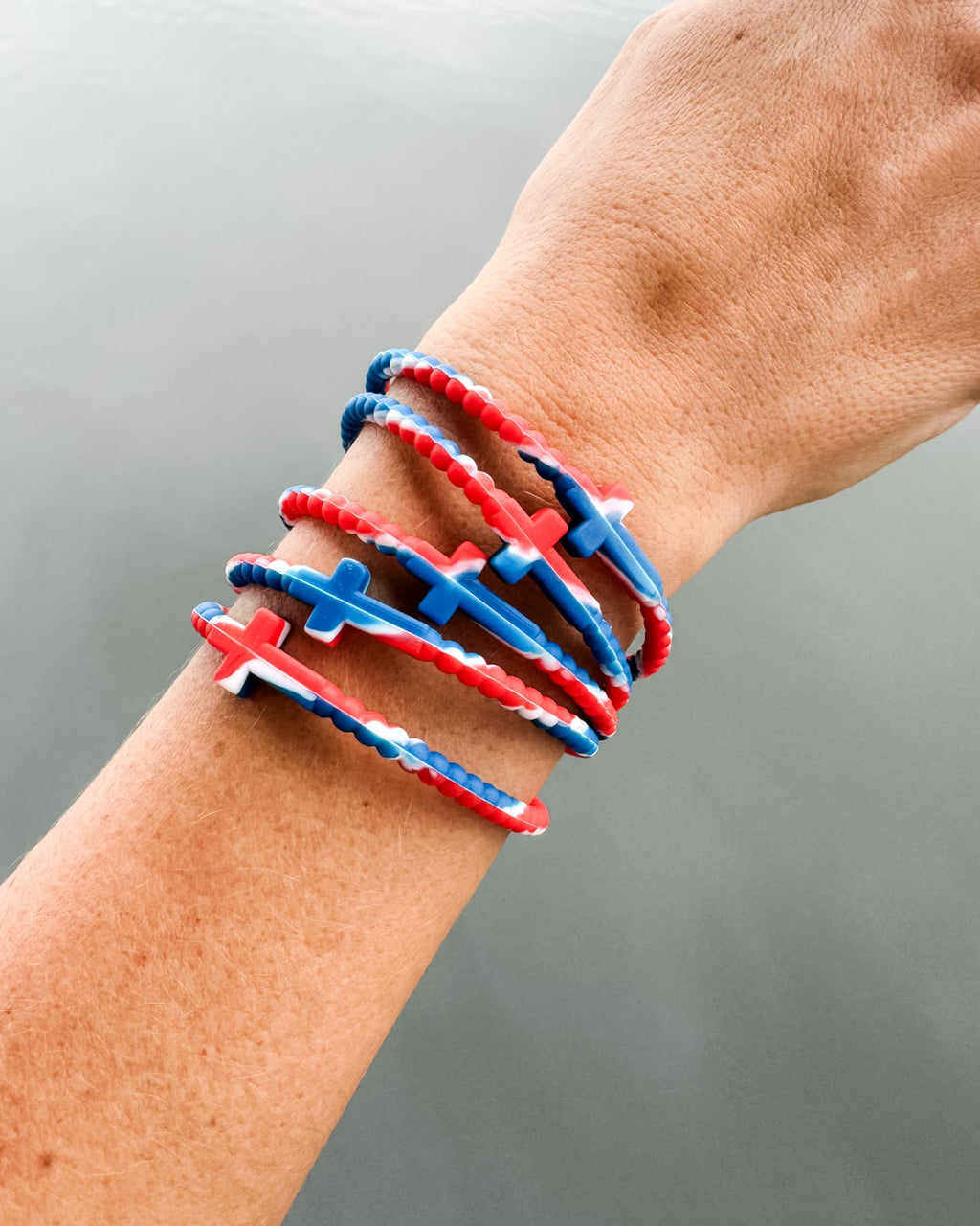 Red White Blue Cross Bracelet 5 Pack In God We Must