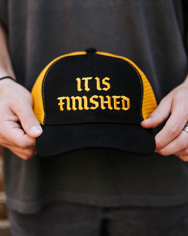 'It Is Finished' Black & Yellow Snapback Hat
