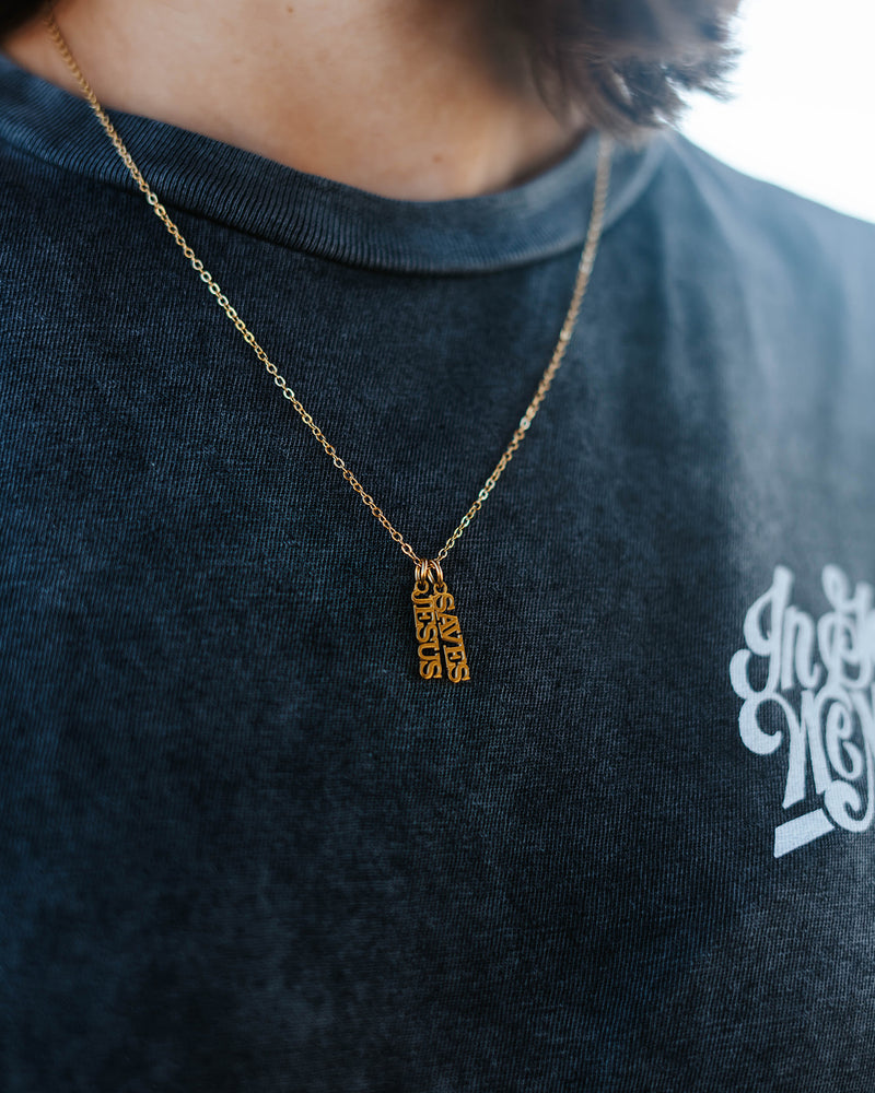 'Jesus Saves' Gold Necklace