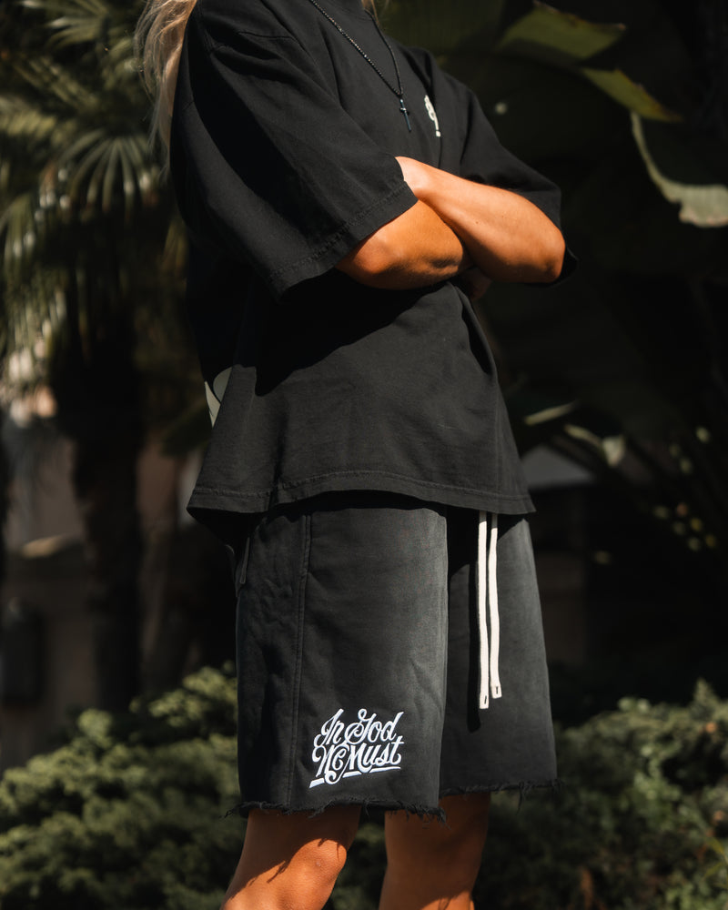 Vintage Washed Heavyweight Shorts- Black