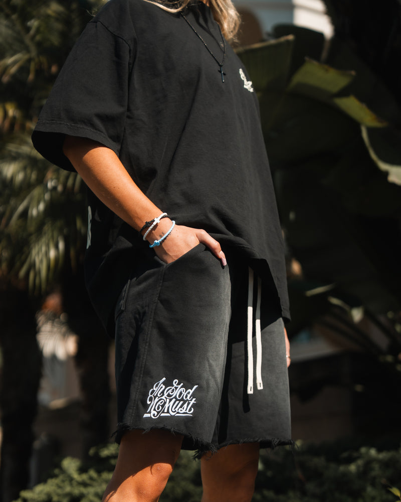 Vintage Washed Heavyweight Shorts- Black