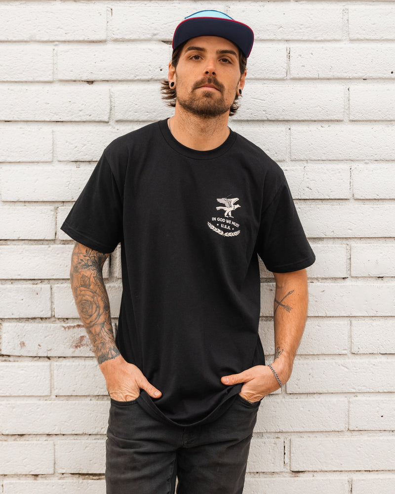 America Black Tee Apparel In God We Must 