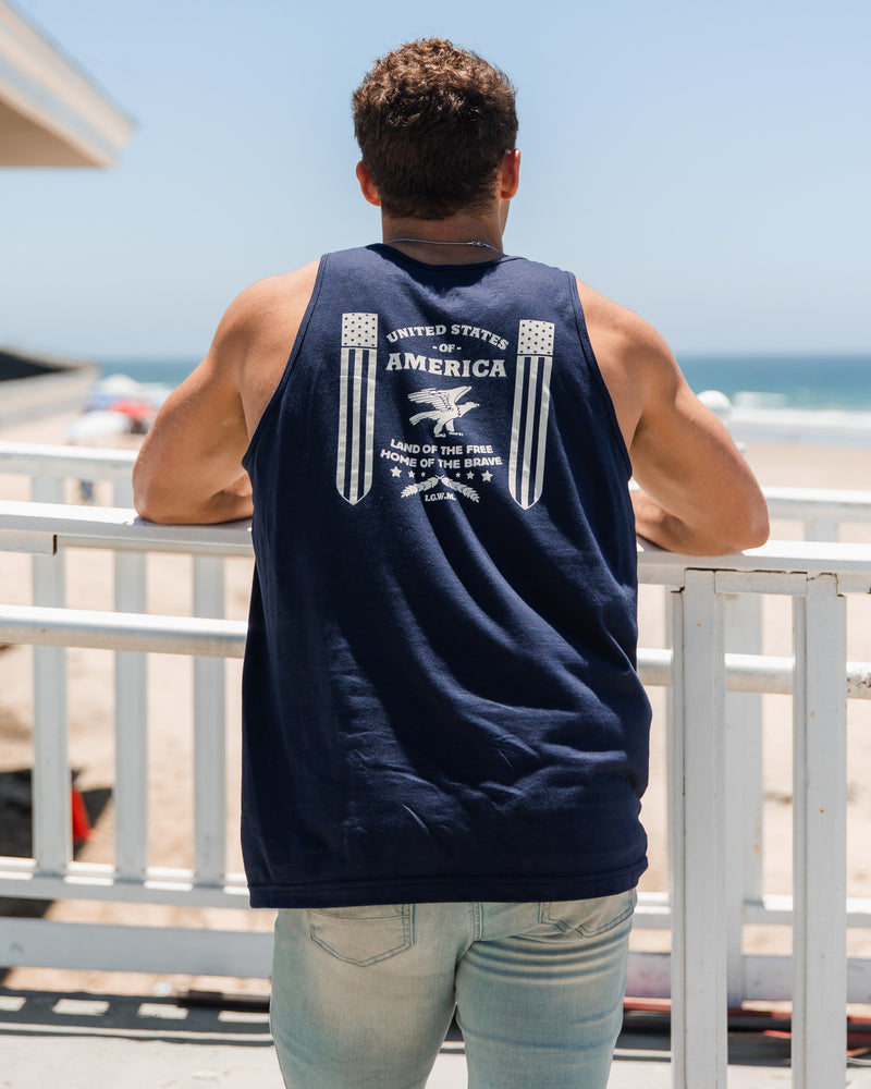 America Tank - Blue Apparel In God We Must 