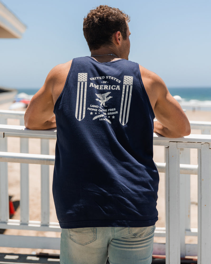 America Tank - Blue Apparel In God We Must 