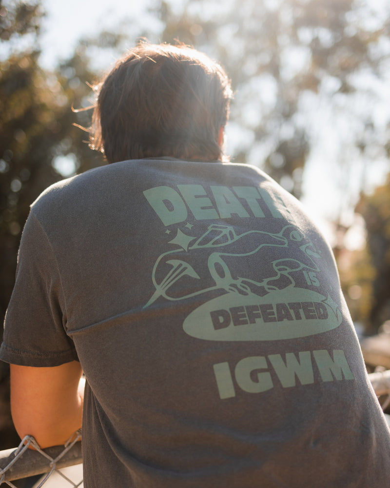 "Death is Defeated" Mineral Wash Premium Pepper Tee Apparel In God We Must 