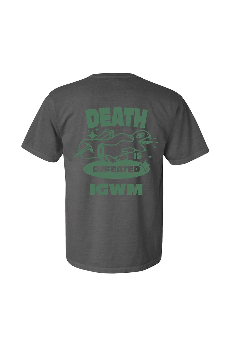 "Death is Defeated" Mineral Wash Premium Pepper Tee Apparel In God We Must 