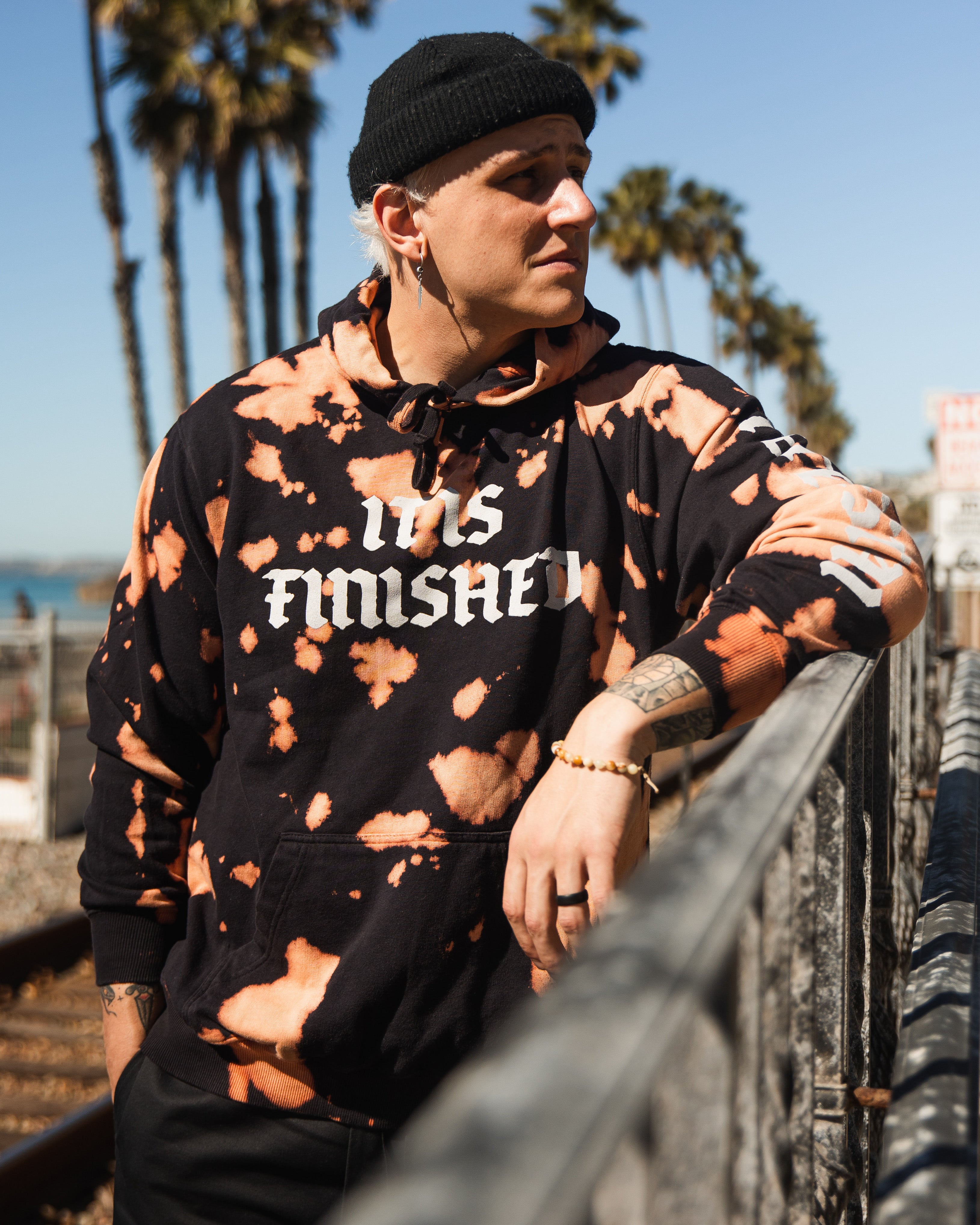 "It Is Finished" Bleach Wash Hoodie In God We Must