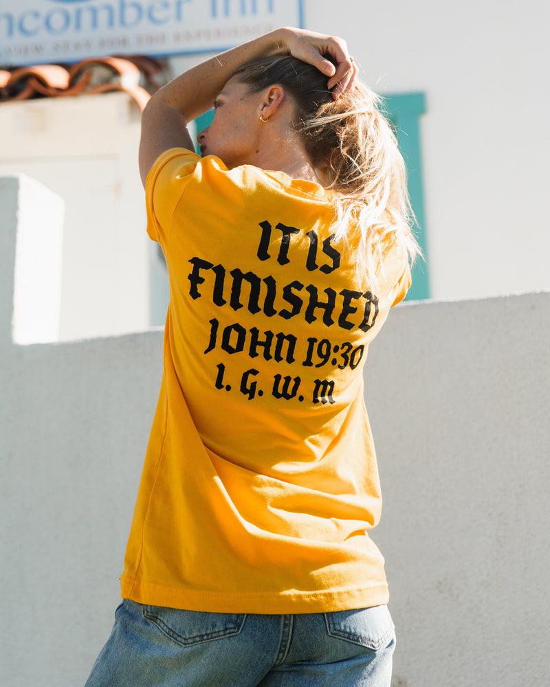"It Is Finished" Yellow Tee Apparel In God We Must 