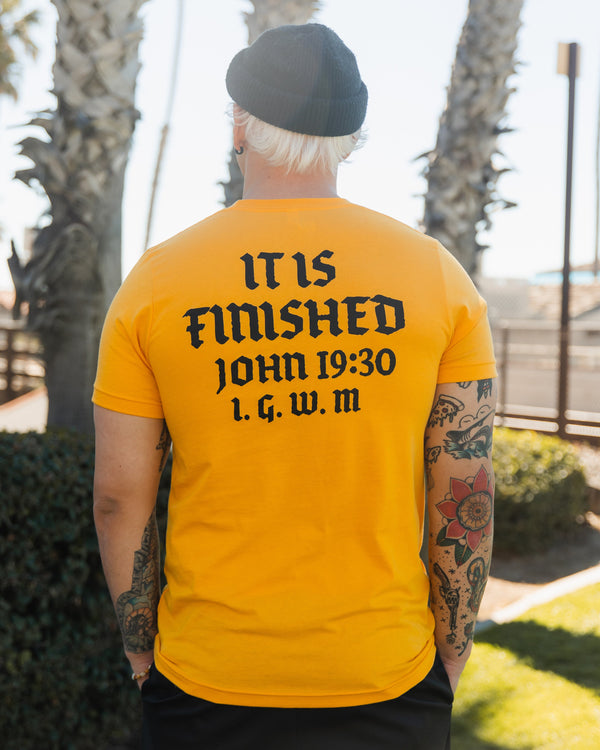 "It Is Finished" Yellow Tee Apparel In God We Must 